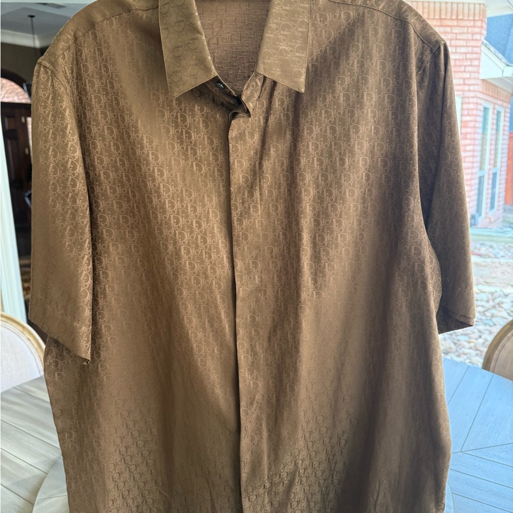 Dior Men’s oblique jacquard silk Tan Casual Button Down Shirt